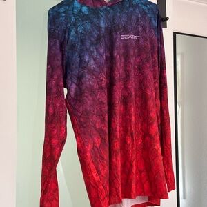 Men's Seatec Red and Blue Swim Hooded Rash Guard